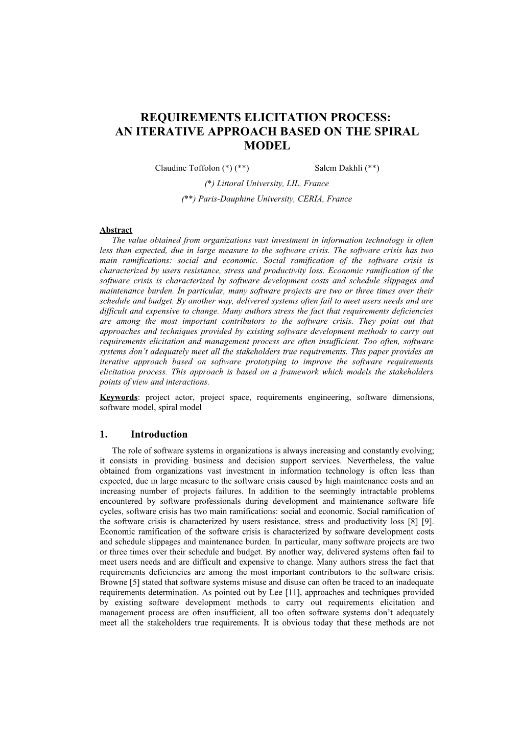 Requirements Engineering of Complex Systems: an Iterative Approach Based on Software Prototyping