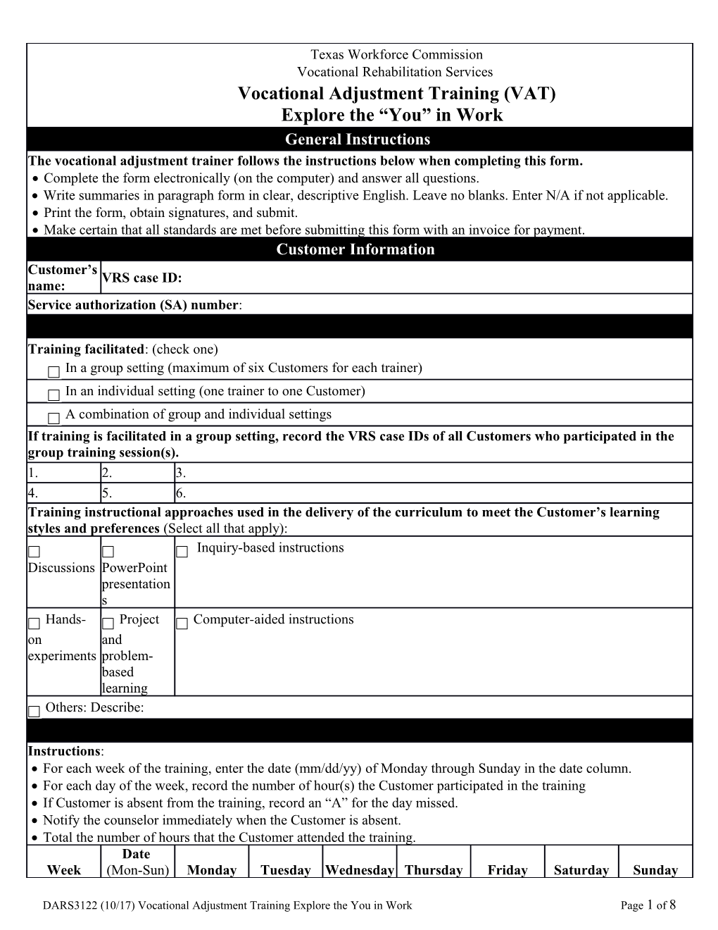 DARS3122 Vocational Adjustment Training Explore the You in Work