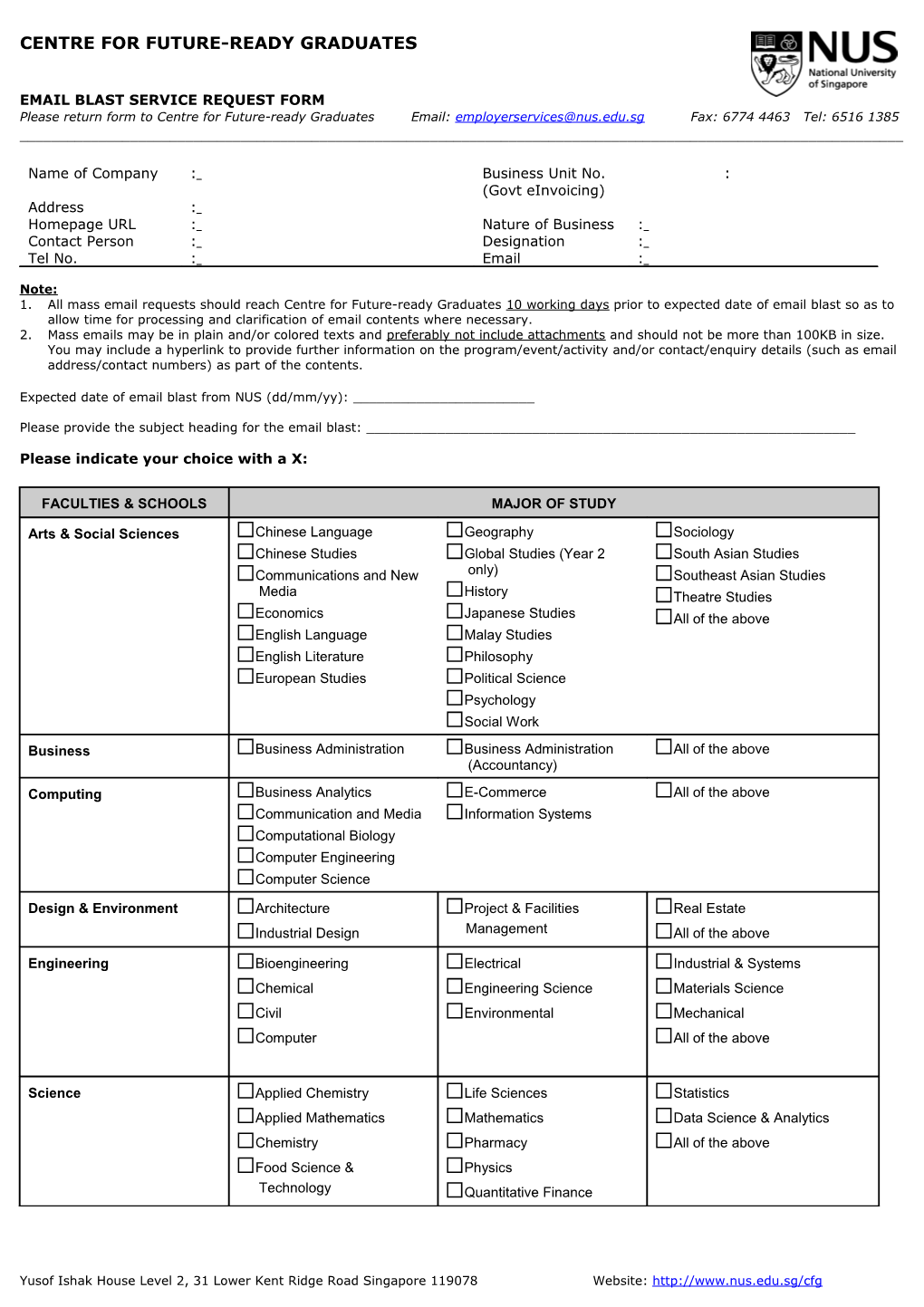 Email Blast Service Request Form