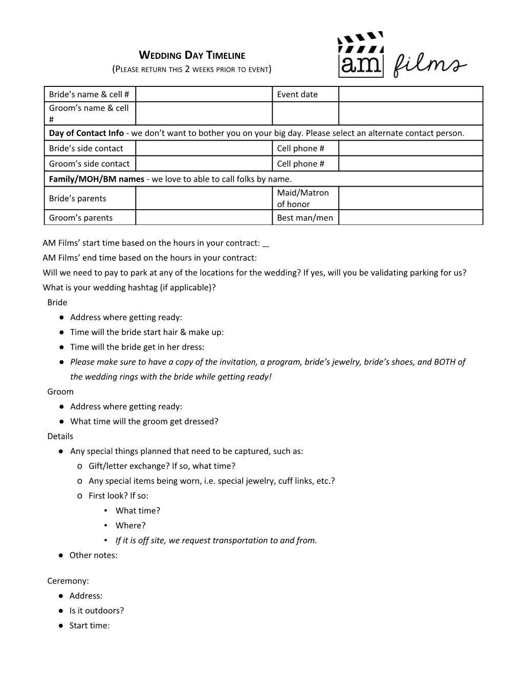 Wedding Day Timeline