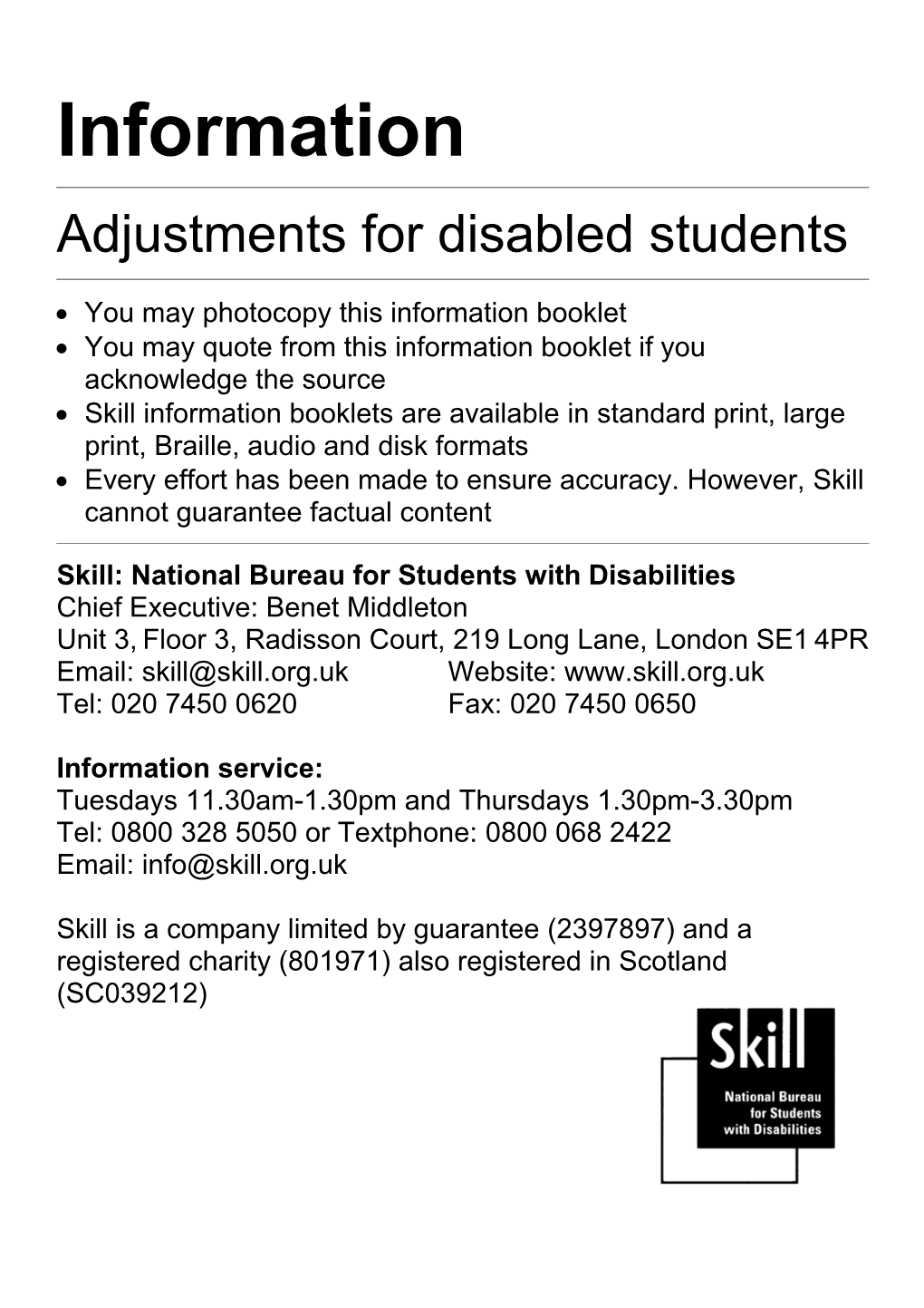 Adjustments for Disabled Students