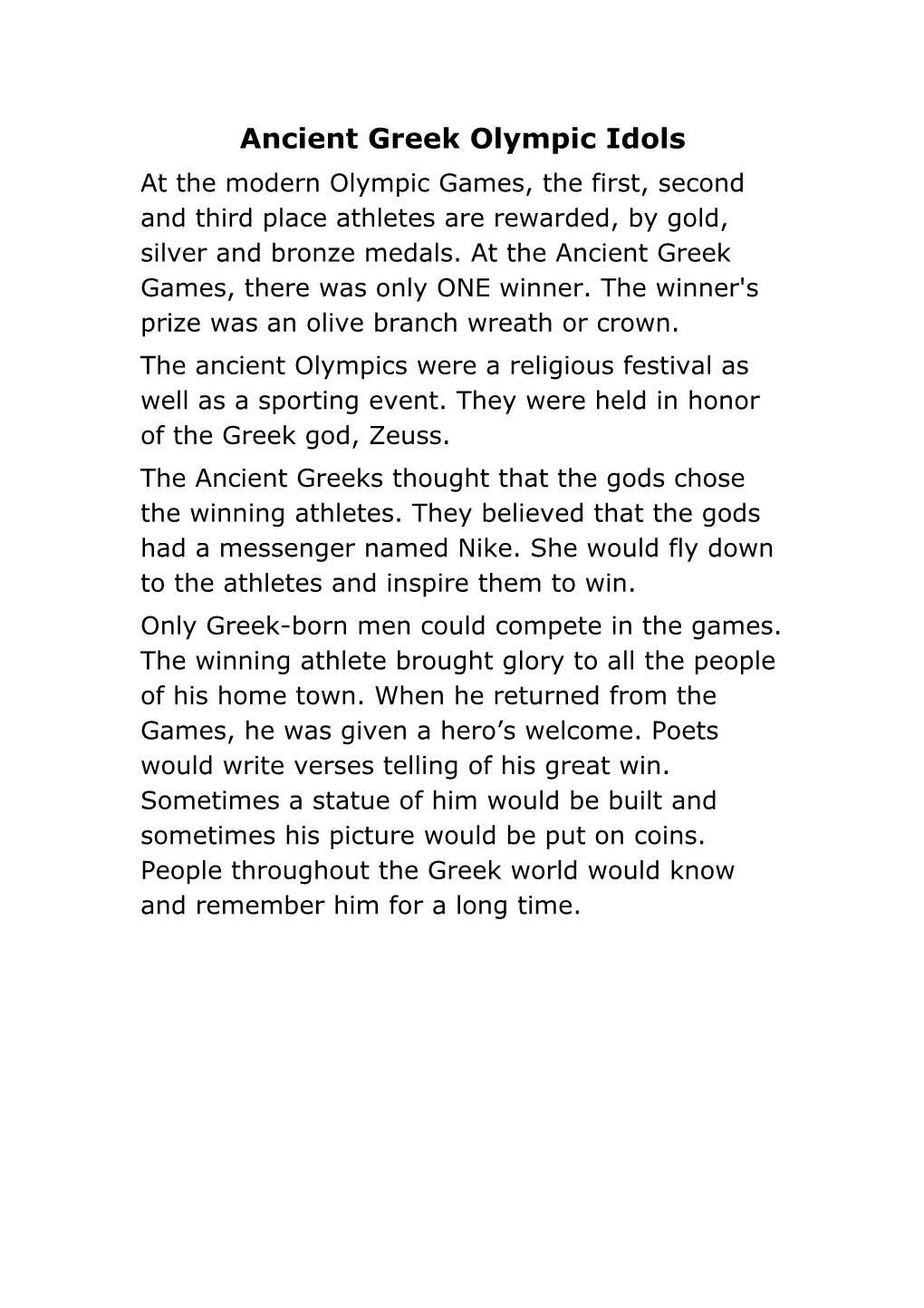 Ancient Greek Olympic Idols