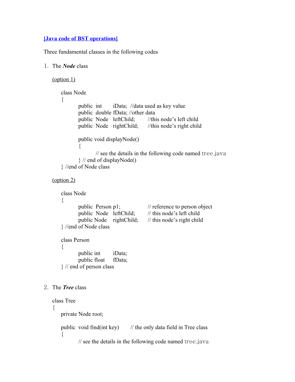 Java Code of BST Operations