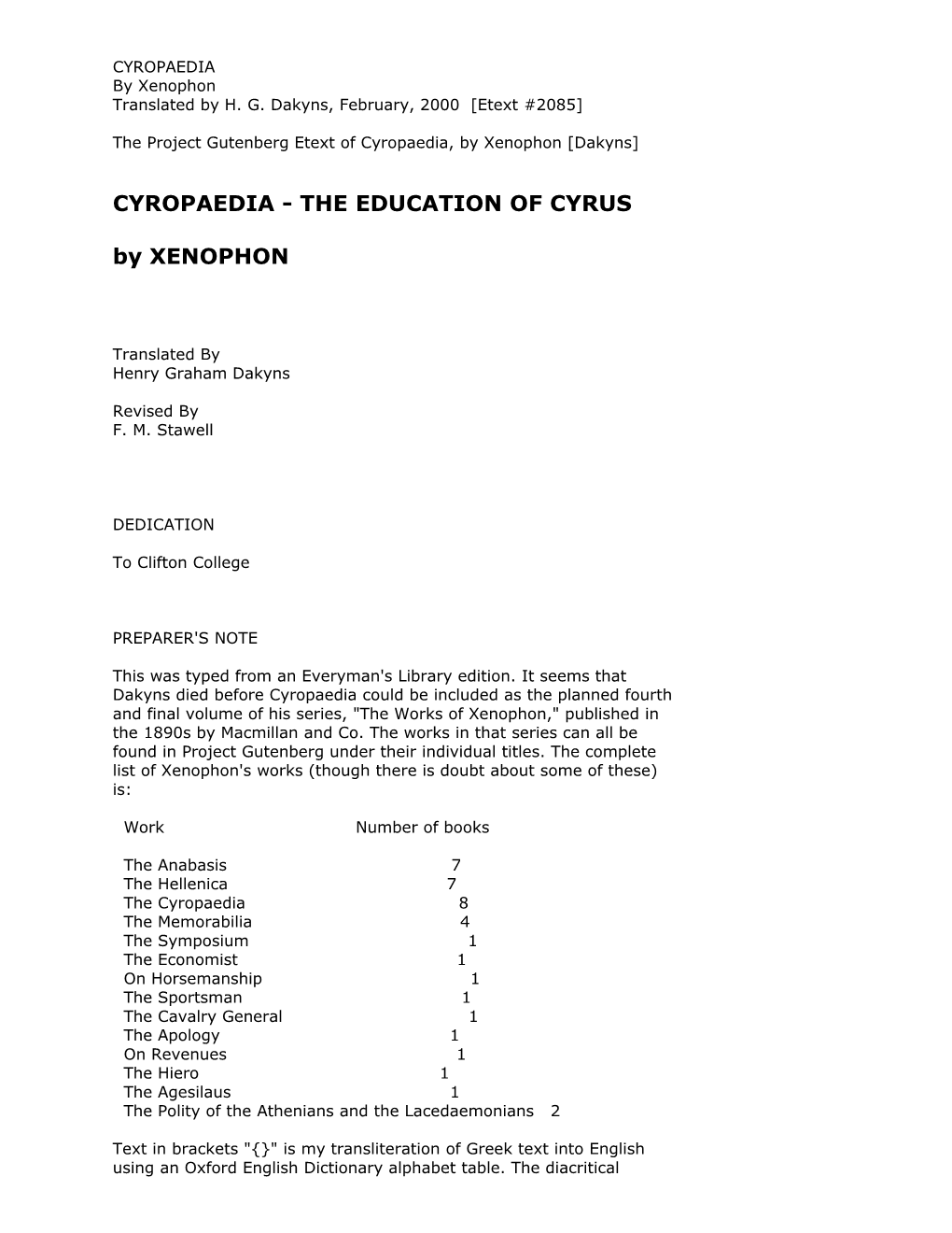 The Project Gutenberg Etext of Cyropaedia, by Xenophon Dakyns