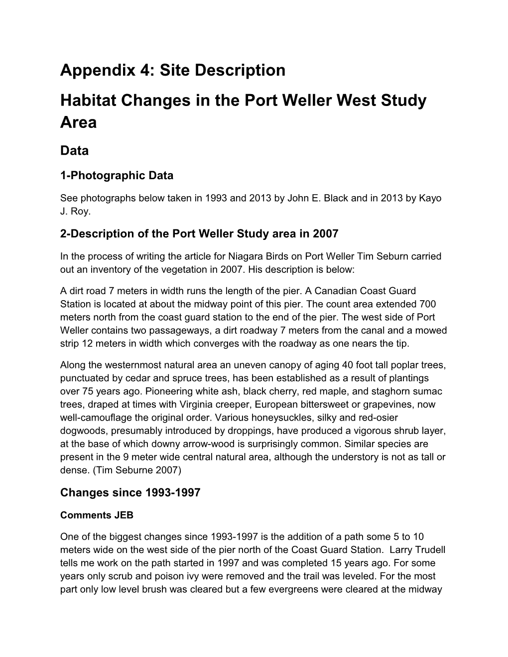 Habitat Changes in the Port Weller West Study Area