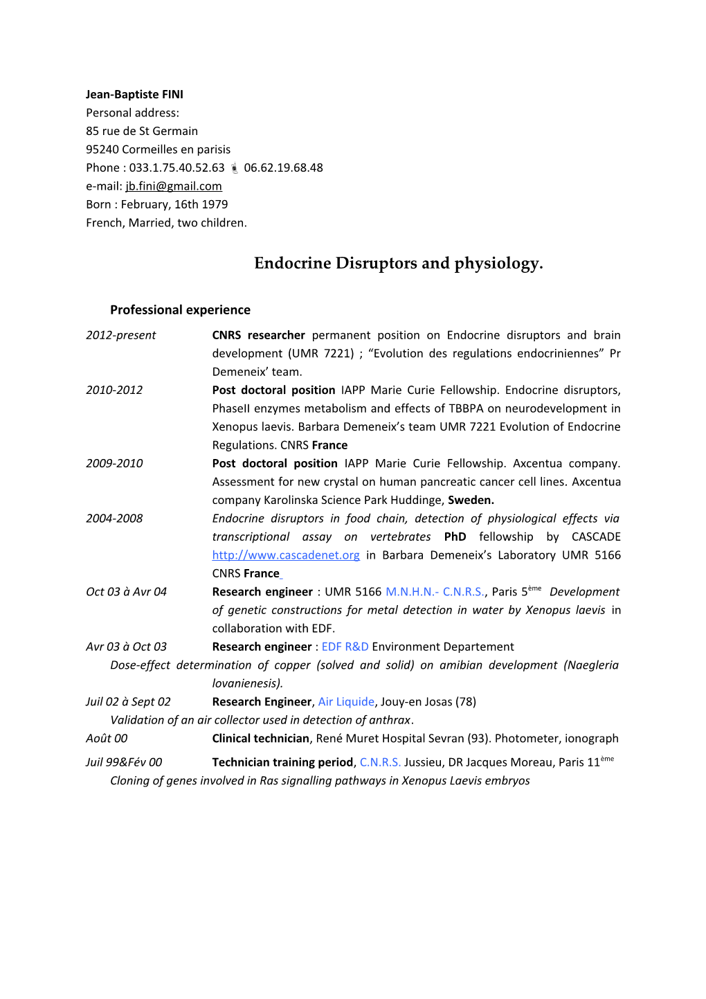 Endocrine Disruptors and Physiology