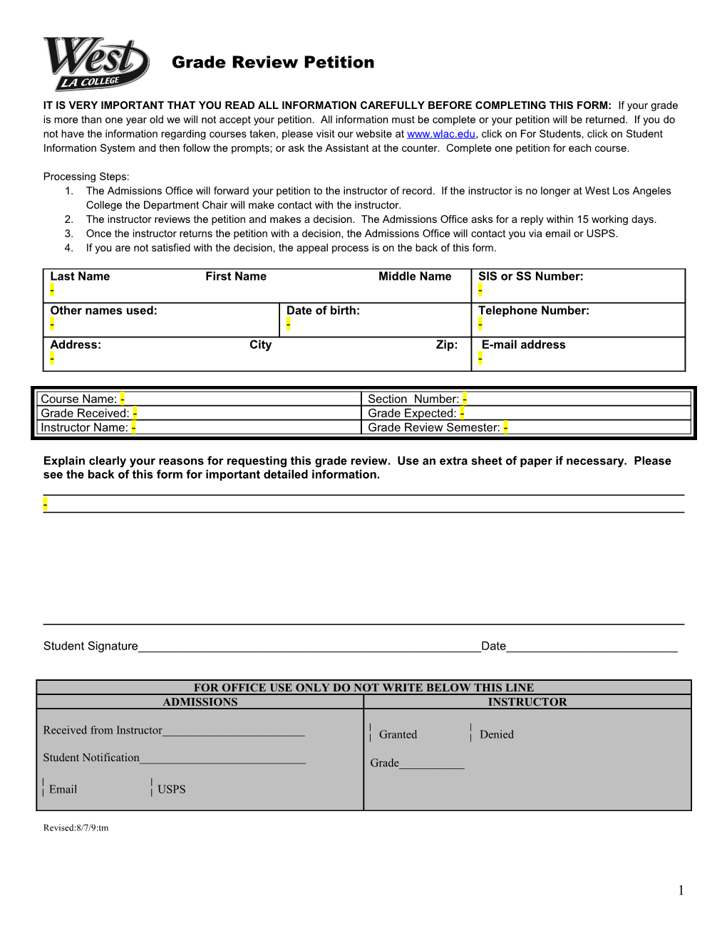 Grade Review Petition