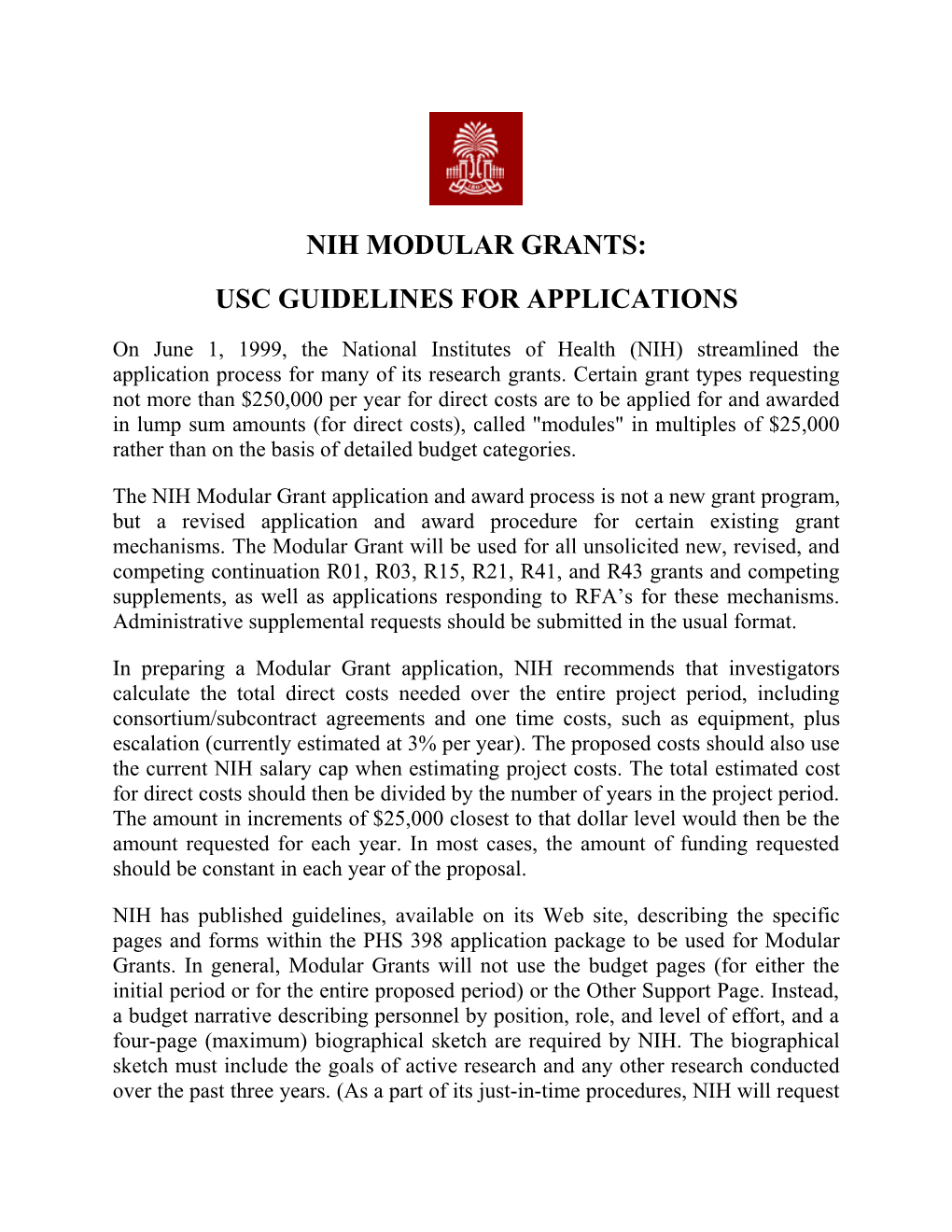 Usc Guidelines for Applications