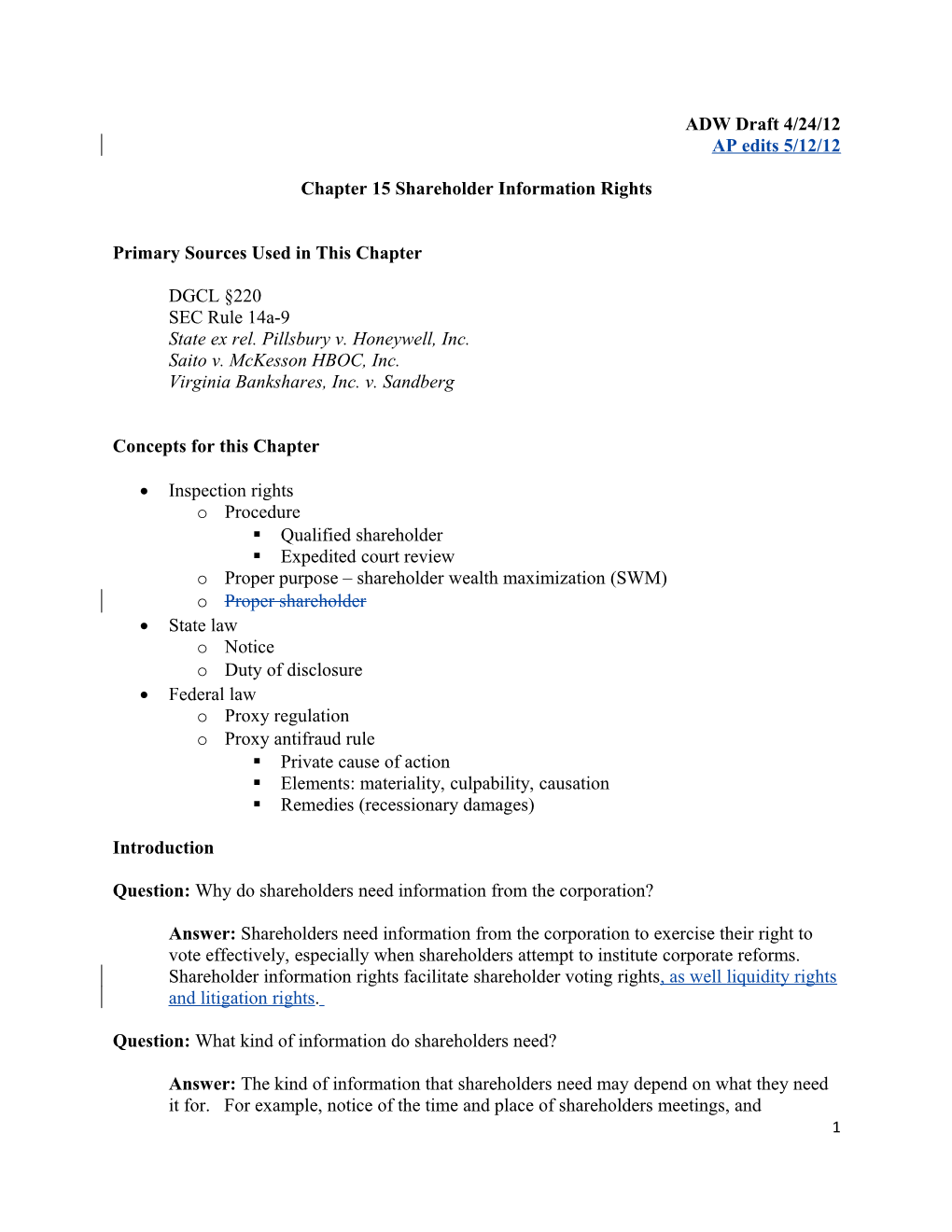 Chapter 15 Shareholder Information Rights