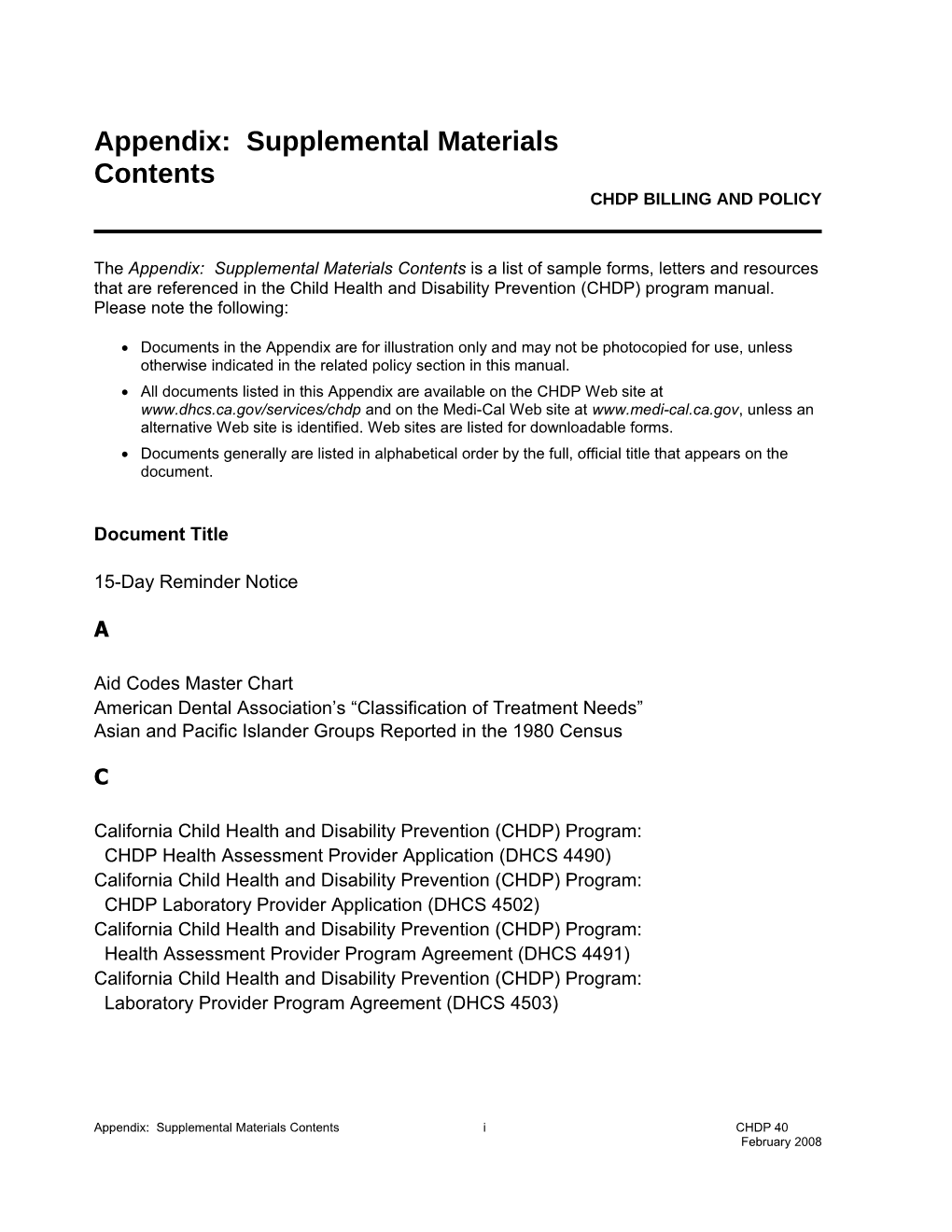 Appendix: Supplemental Materials Contents (2Toc App Chdp)