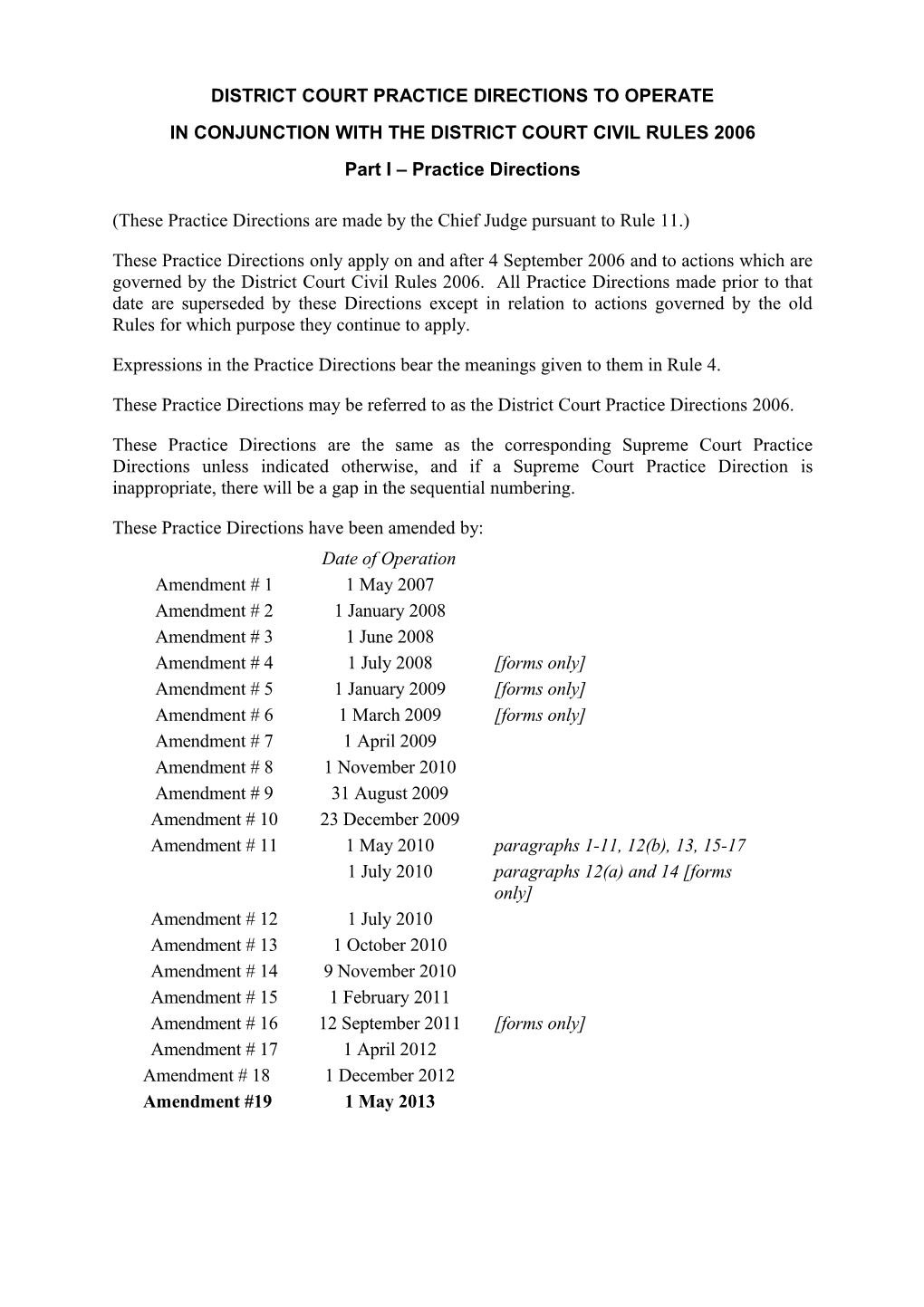 District Court Practice Directions to Operate