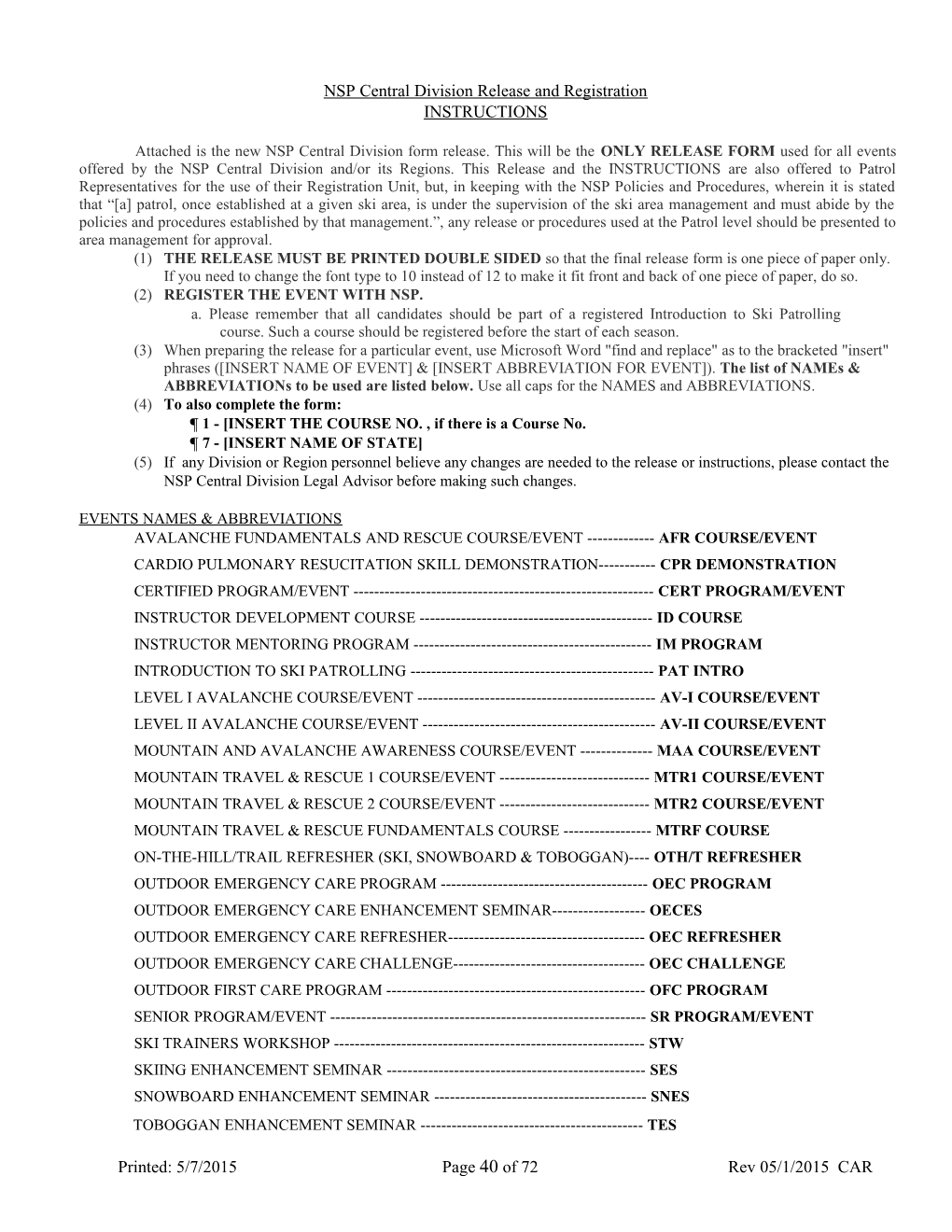 NSP Central Division P&P Rev 050115