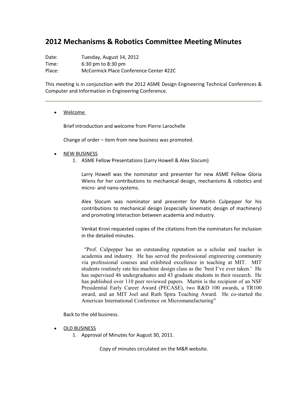 2012Mechanisms & Robotics Committee Meeting Minutes