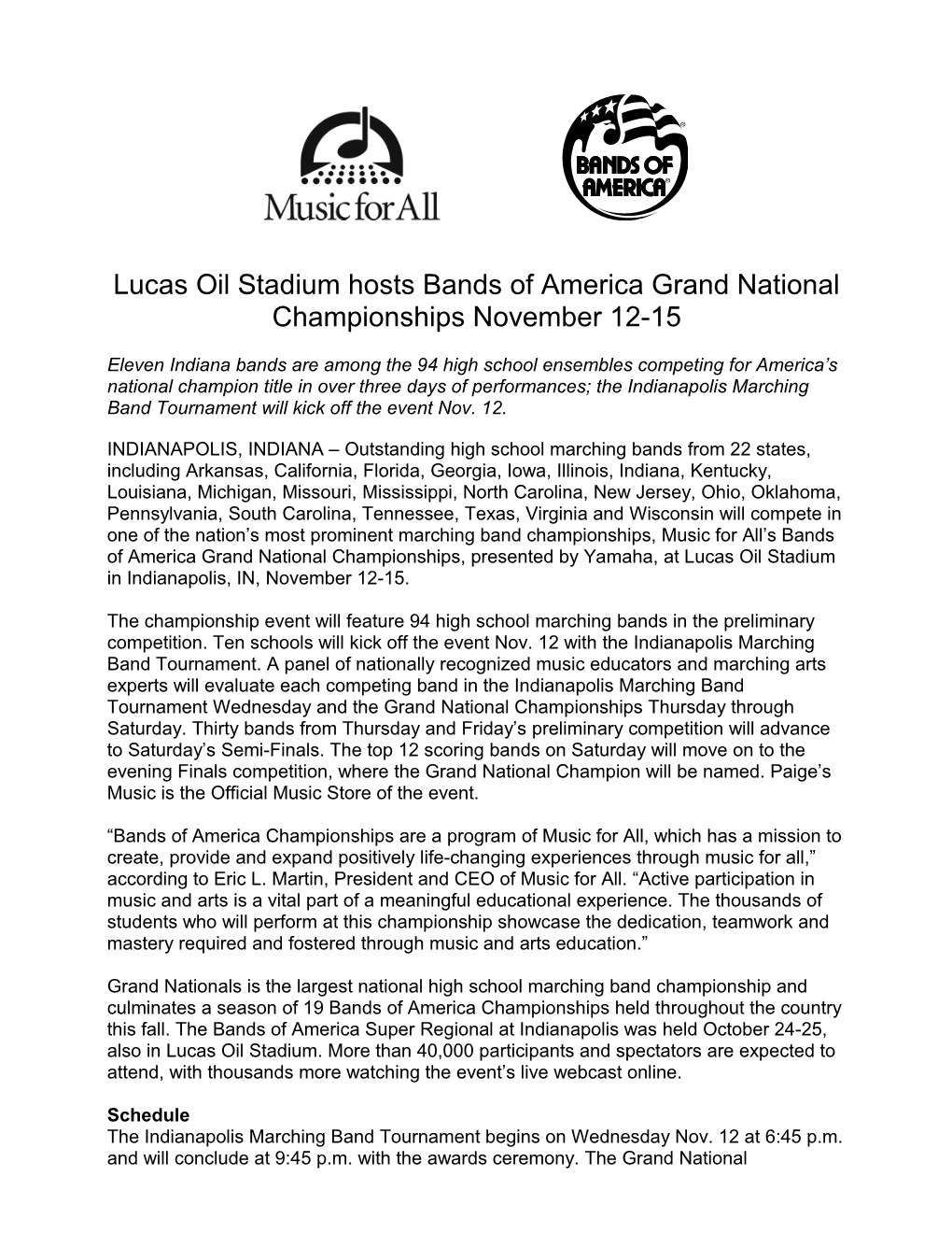 Lucas Oil Stadium Hosts Bands of America Grand National Championships November 12-15