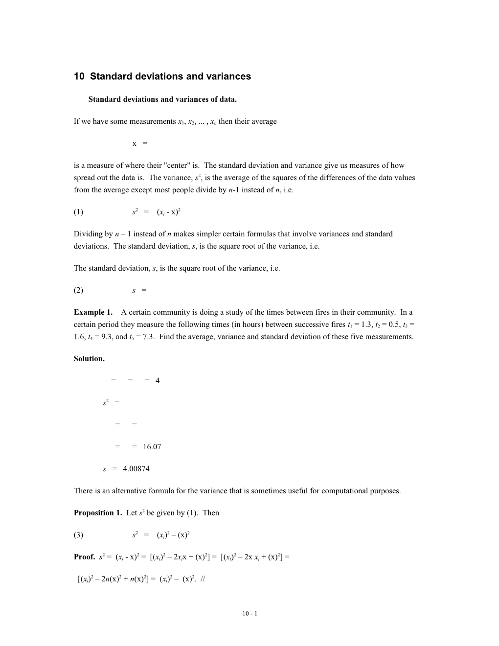 10 Standard Deviations and Variances