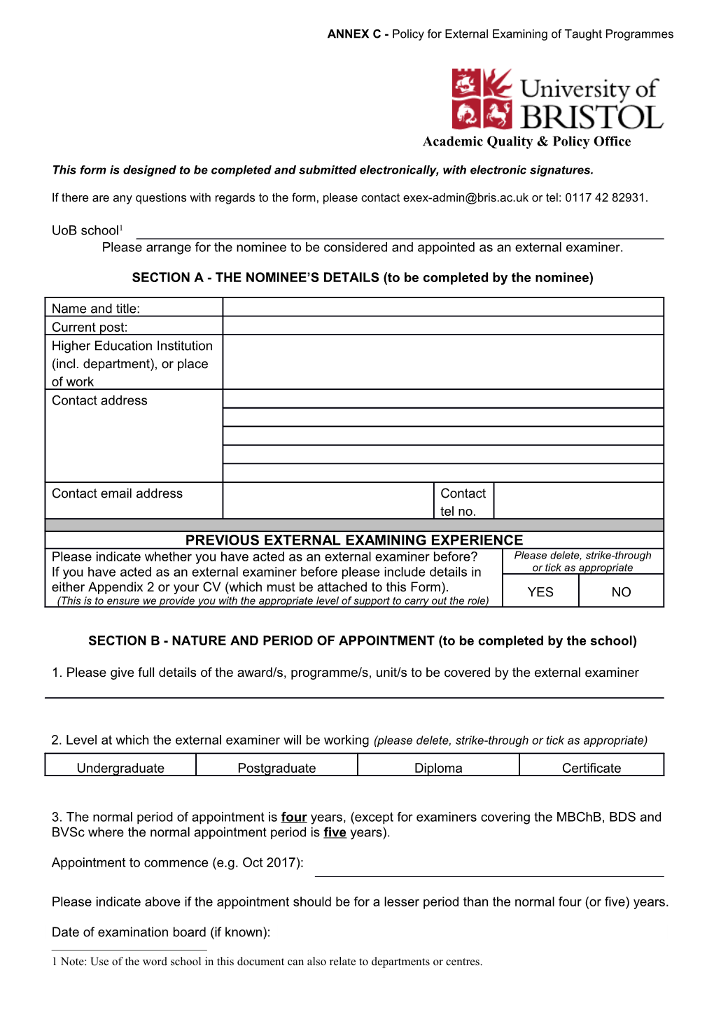 ANNEX C - Policyfor External Examining of Taught Programmes