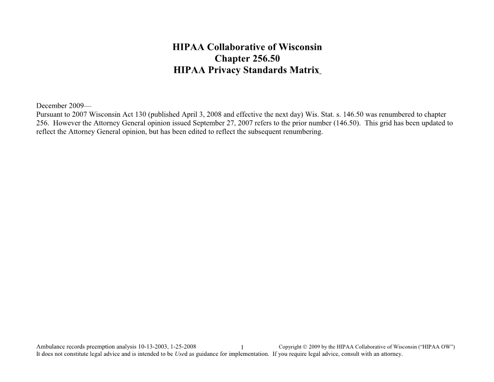 HIPAA Privacy Standards Matrix