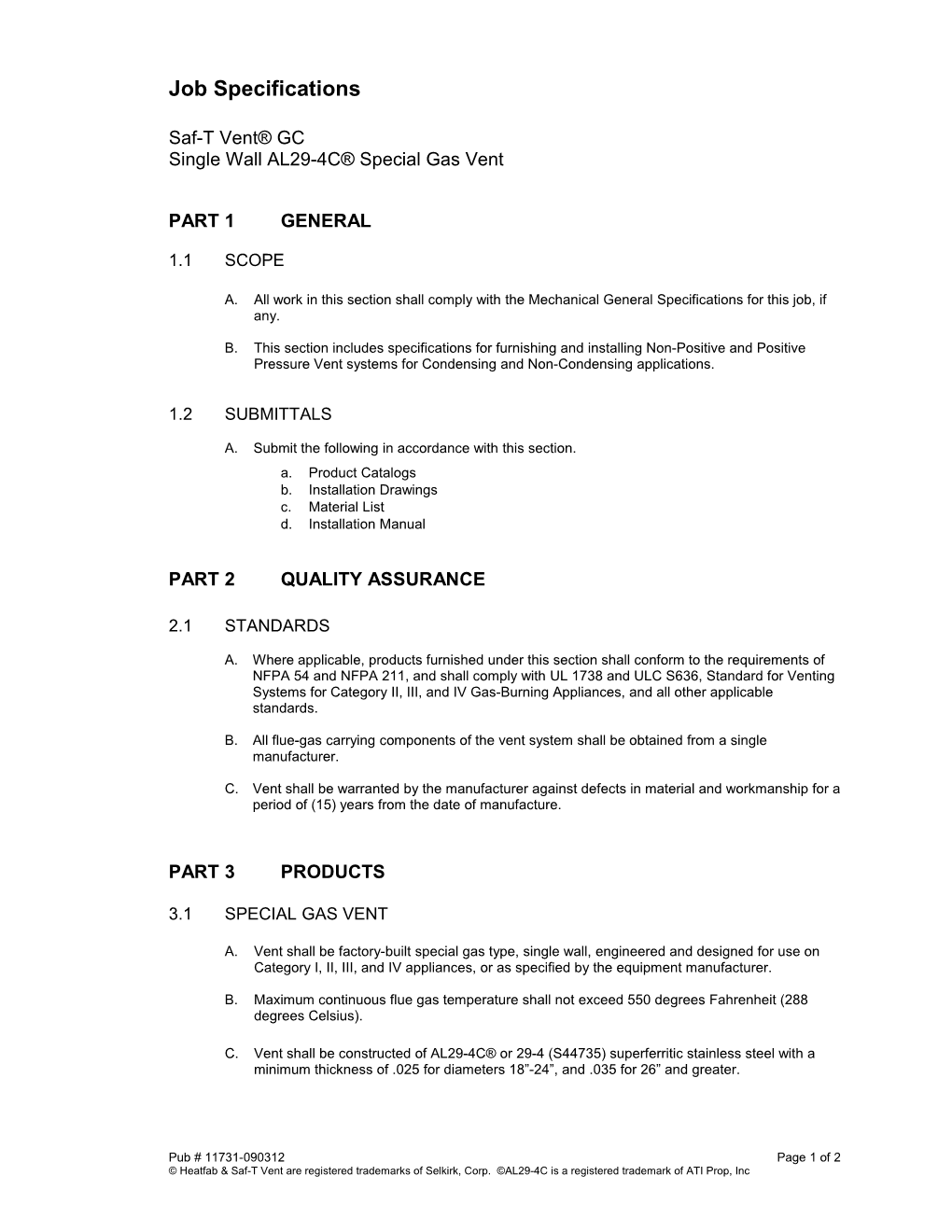 GC - Specification Sheet