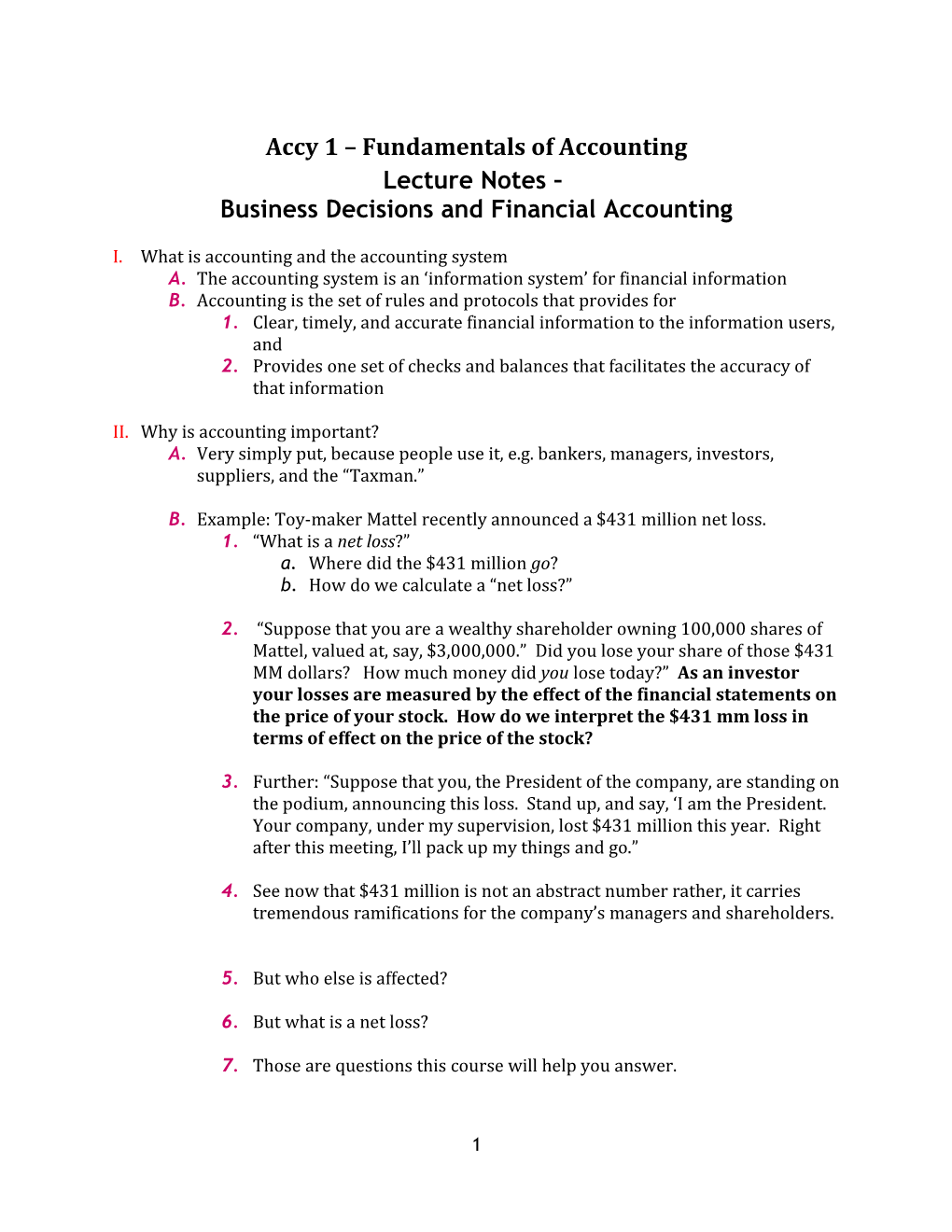 Accy 1 Fundamentals of Accounting