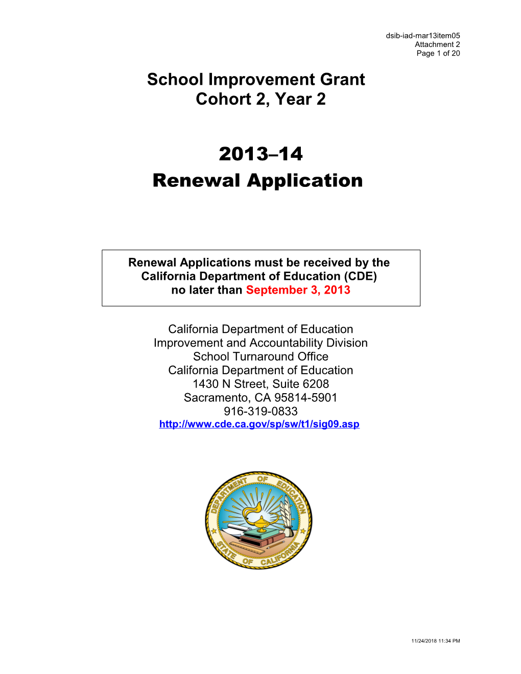 RFA3-10: SIG Cohort 2 (CA Dept of Education)