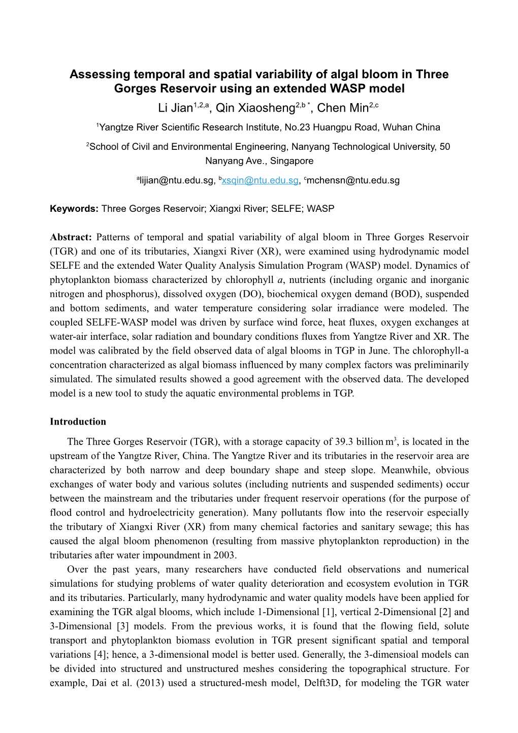 Assessing Temporal and Spatial Variability of Algal Bloom in Three Gorges Reservoir Using