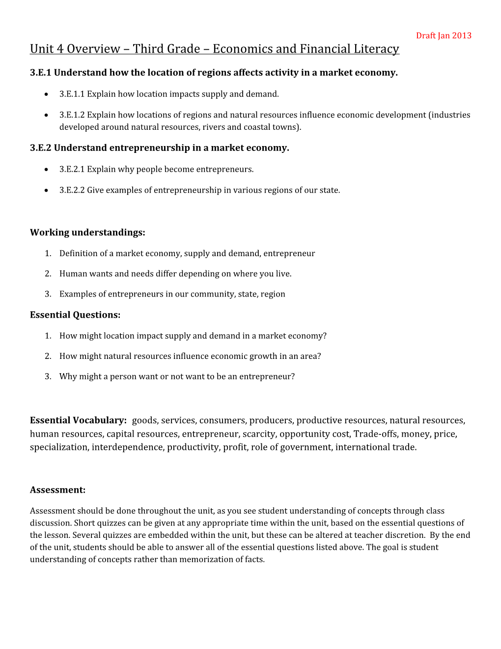 Unit 4 Overview Third Grade Economics and Financial Literacy