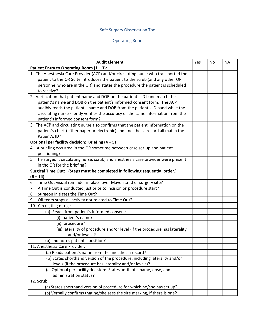 Safe Surgery Observation Tool