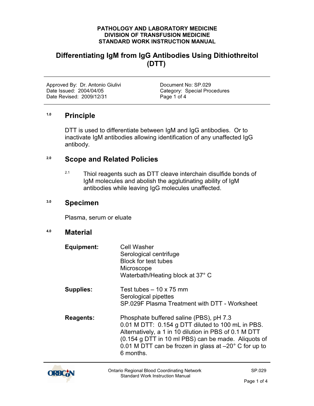 SP.029 - Treatment of Plasma with Dithiothreitol(DTT)