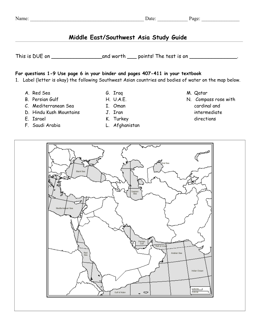 Middle East/Southwest Asia Study Guide