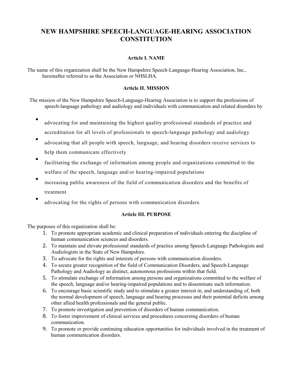 New Hampshire Speech-Language-Hearing Association Constitution