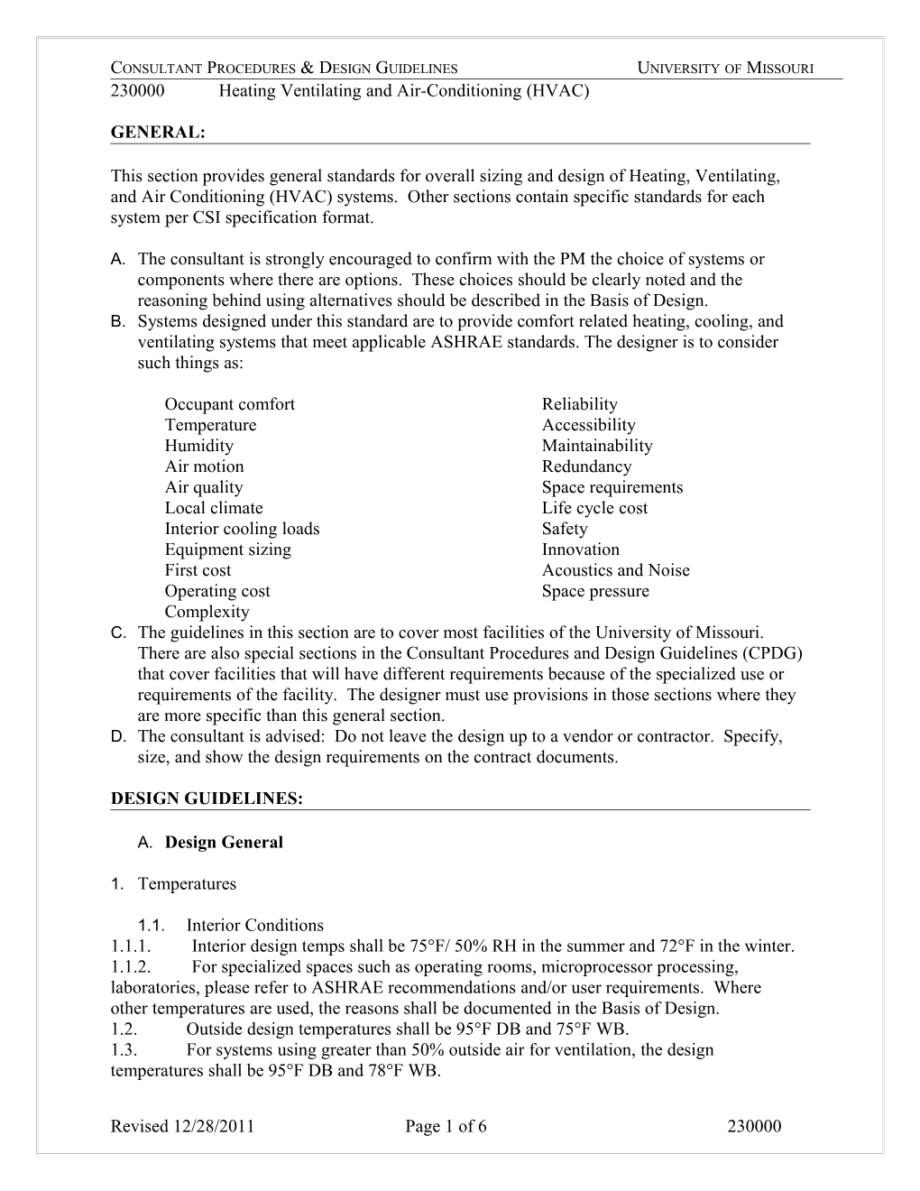 Consultant Procedures & Design Guidelines University of Missouri