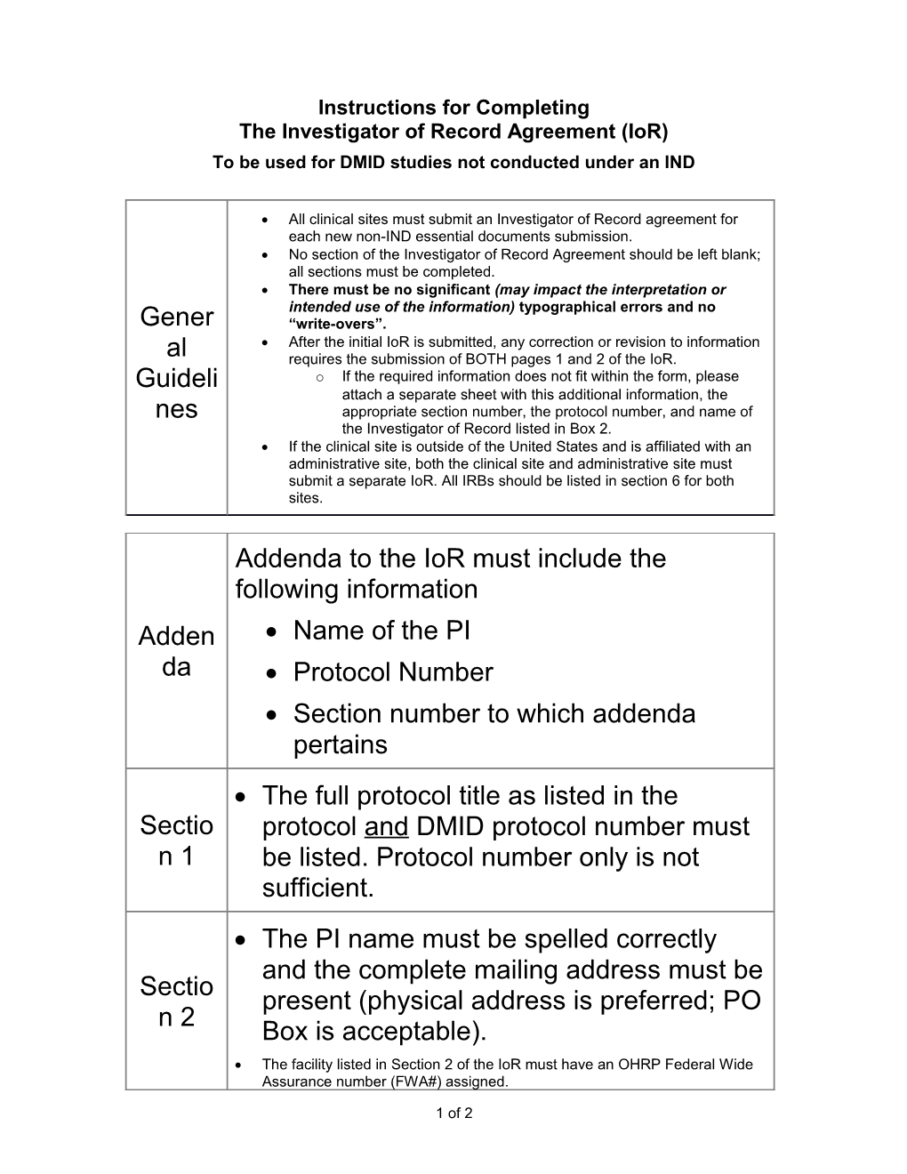 DMID Investigator of Record Form Instructions