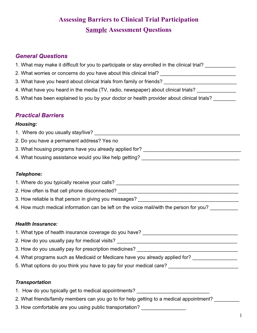 Assessing Barriers to Clinical Trial Participation