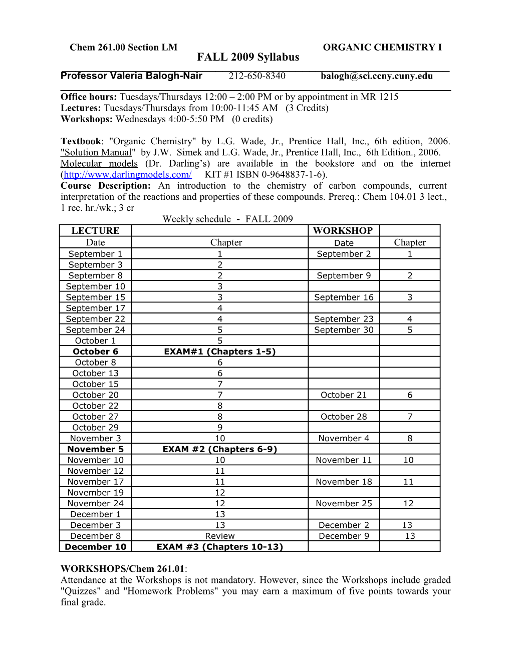 Chem 261.00 Section LM ORGANIC CHEMISTRY I