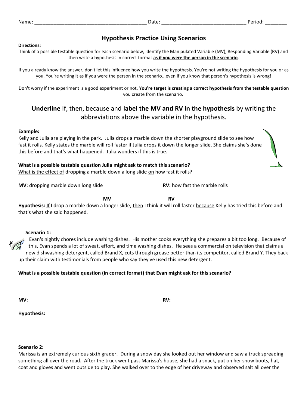 Hypothesis Practice Using Scenarios