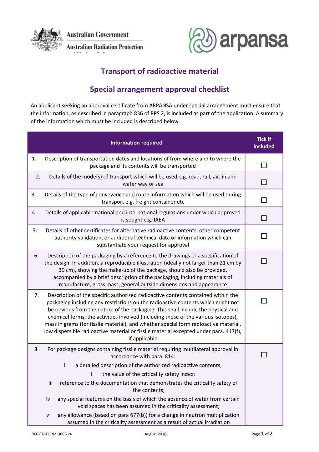 Special Arrangement Approval Checklist