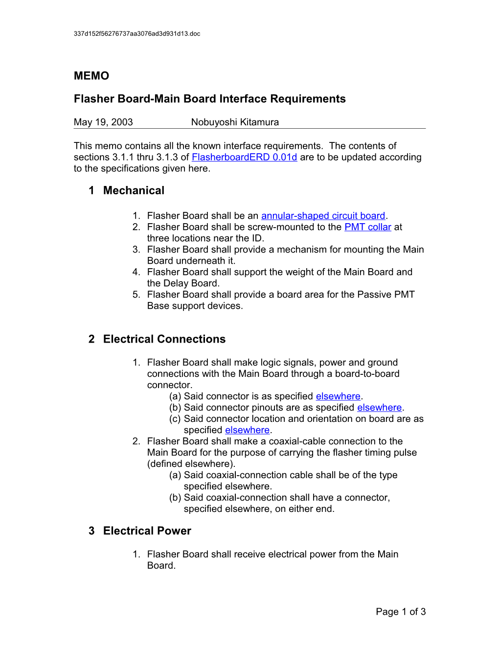 Flasher Board-Main Board Interface Requirements