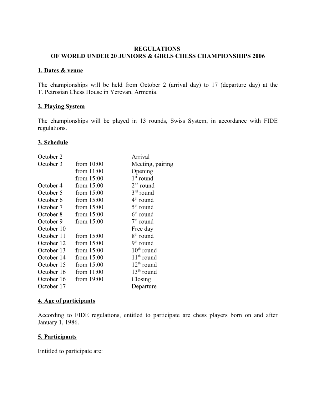 Of World Under 20 Juniors & Girls Chess Championships 2006