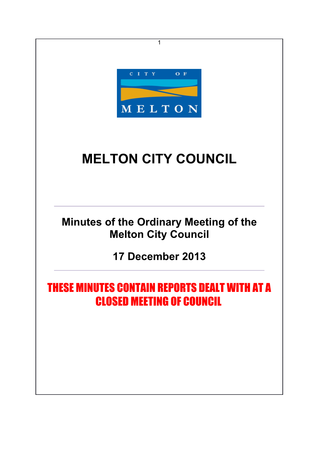 Minutes of Ordinary Meeting of Council - 17 December 2013