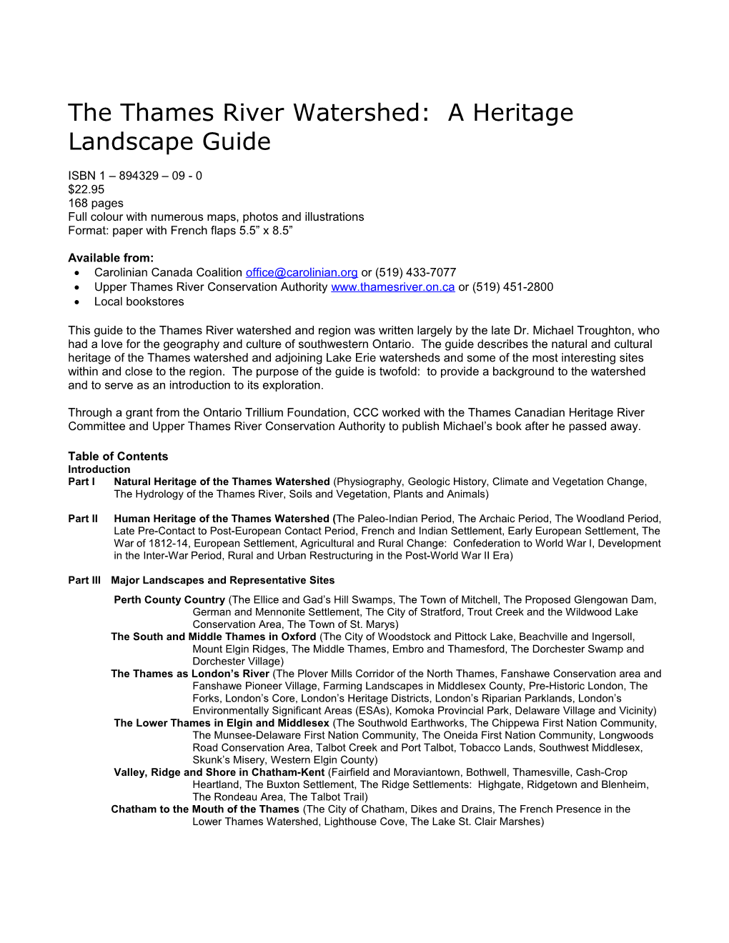 The Thames River Watershed: a Heritage Landscape Guide