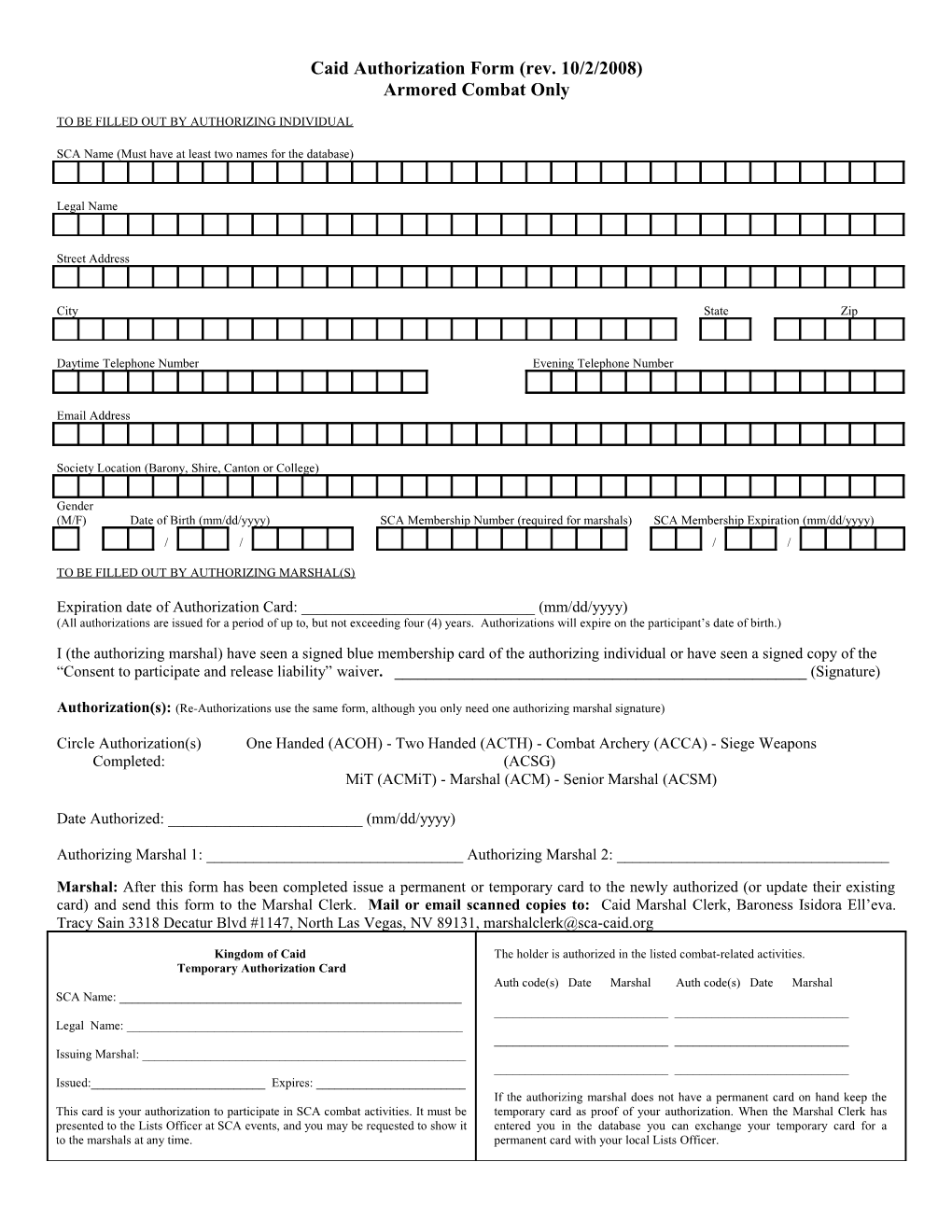 Caid Fighter Authorization Form