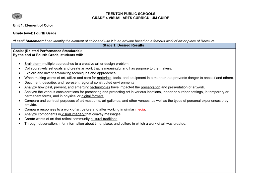 Grade 4 Visual Arts Curriculum Guide