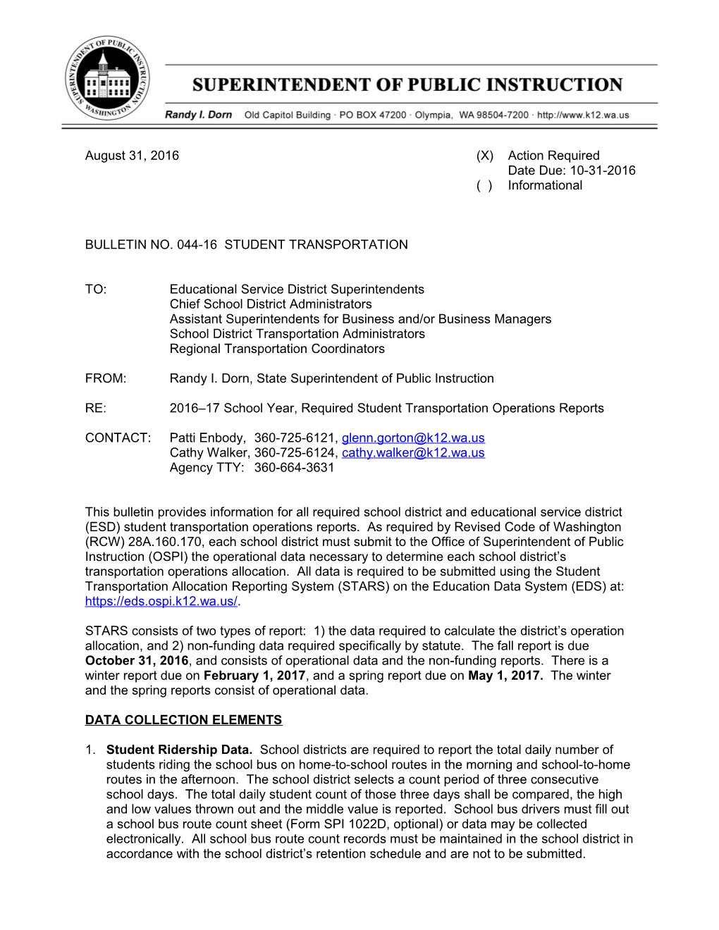 Student Transportation Operations Reports