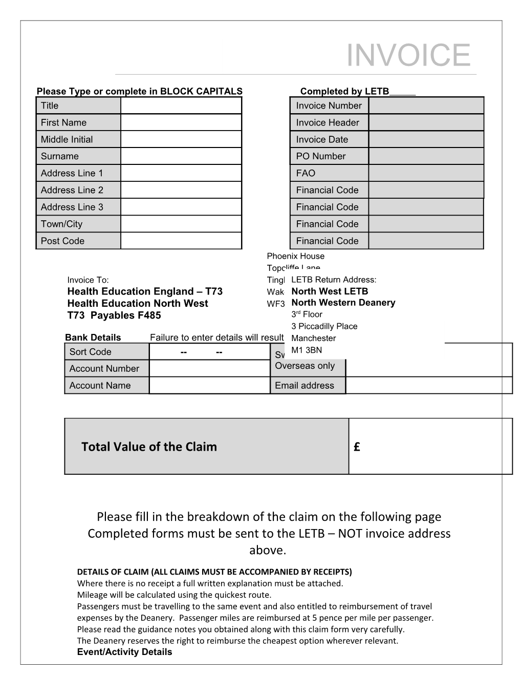 Please Type Or Complete in BLOCK CAPITALS Completed by LETB