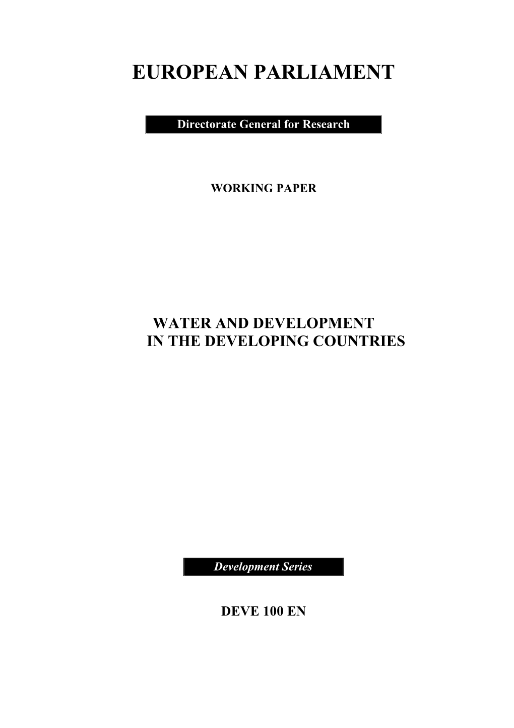 Water and Development - a Commissioned Study