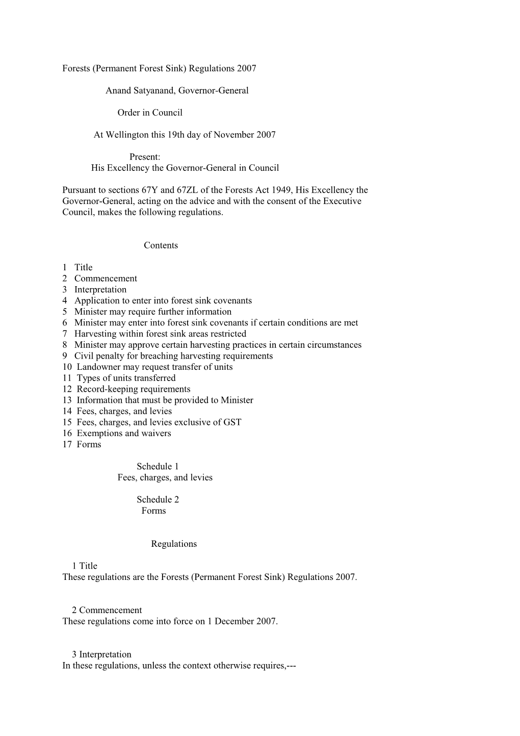 Forests (Permanent Forest Sink) Regulations 2007