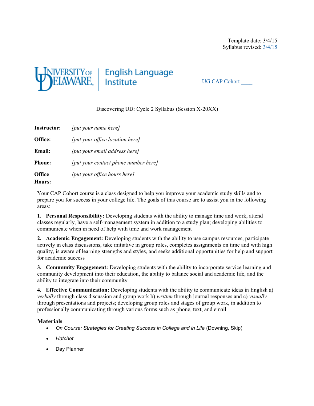 Discovering UD: Cycle 2 Syllabus (Session X-20XX)