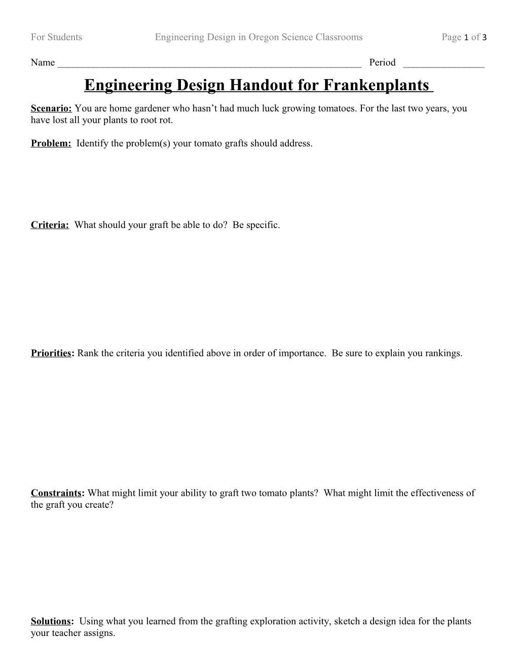 For Studentsengineering Design in Oregon Science Classroomspage 1 of 3