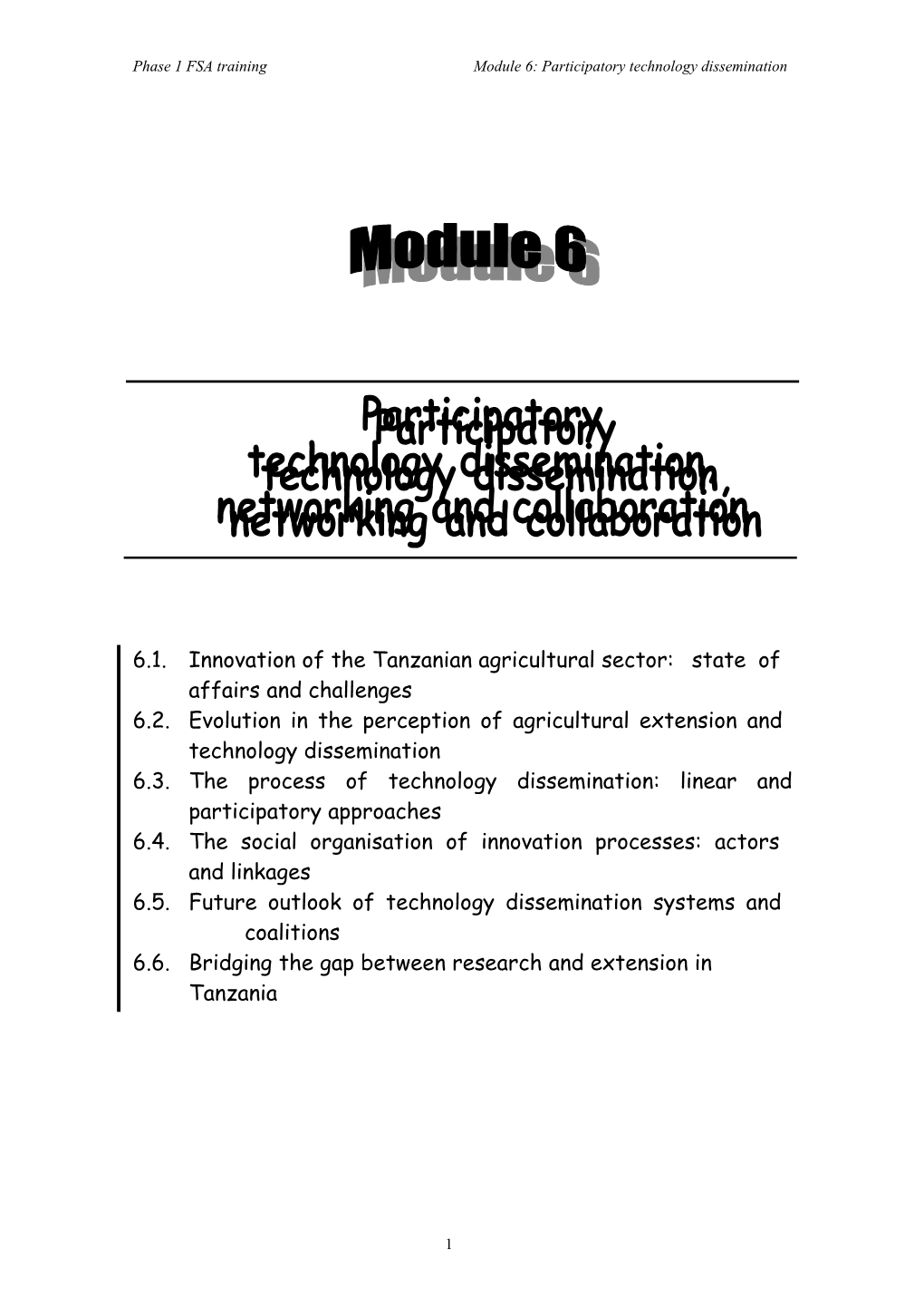 Module 6: Participatory Technology Development and Dissemination