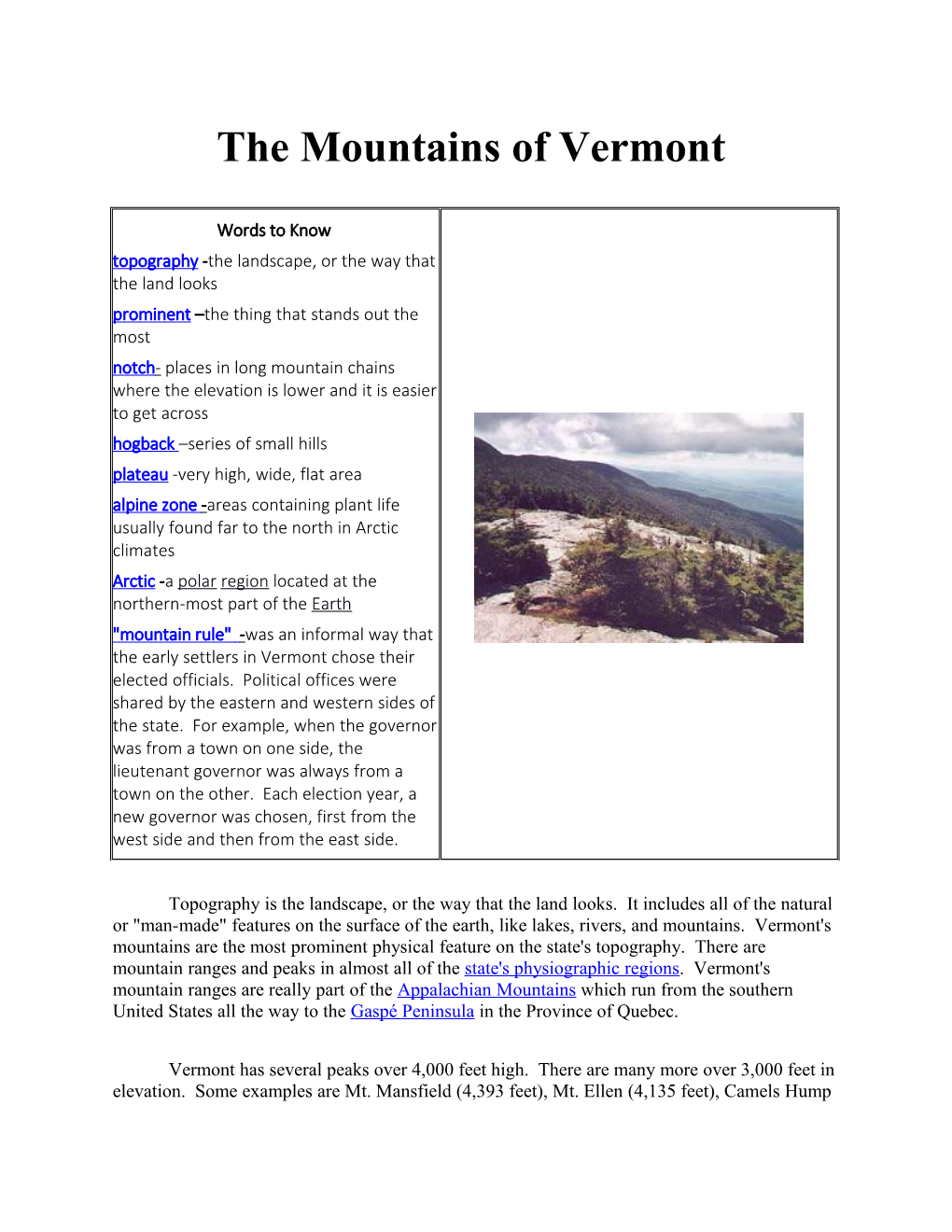 The Mountains of Vermont